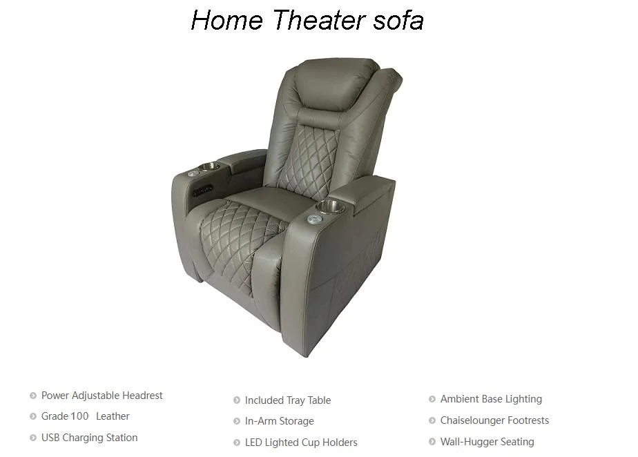 Custom Luxury Theater Sofa with Power Recliner for Movie &amp; Media Living Room