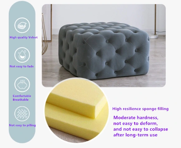 Wholesale Modern Design Velvet Tufted Square Shaped Home Stool &amp; Ottoman for Living Room Bedroom