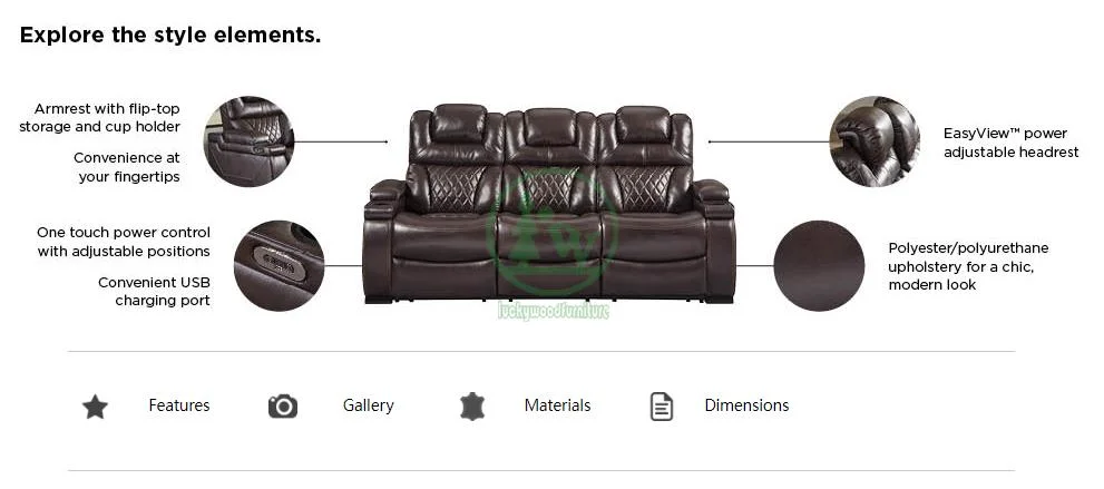 Custom Designer Sofa Chair with Power Recliner &amp; Adjustable Headrest &amp; Cupholder