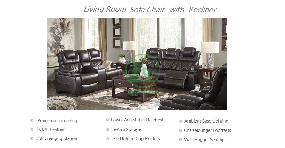 Custom Designer Sofa Chair with Power Recliner &amp; Adjustable Headrest &amp; Cupholder